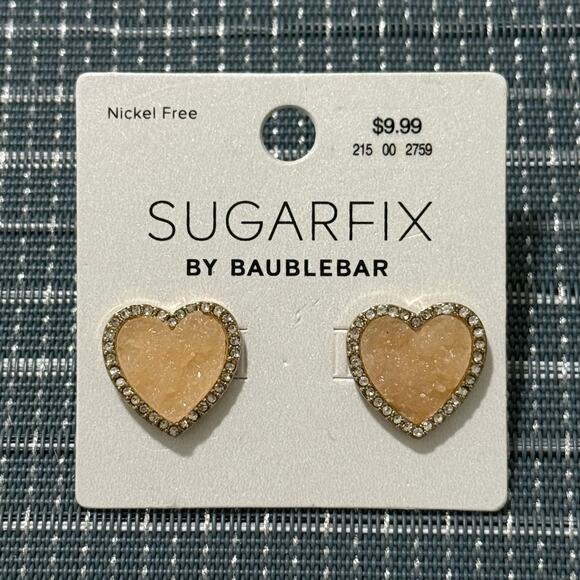 NEW | SUGARFIX by BAUBLEBAR | Peach Drusy Pave Heart Earrings - Picture 1 of 1